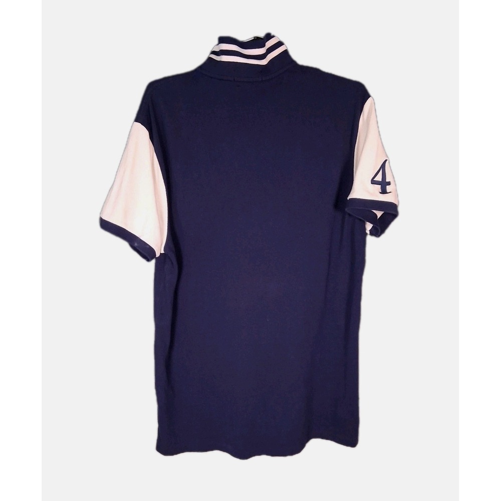 Polo Ralph Lauren Men's Large Custom Fit Big Pony Crest #4 Navy White Polo Shirt - Picture 5 of 9